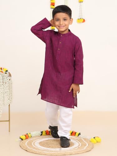 Image of BABA AND BABY Boy's Cotton Kurta Pyjama Set