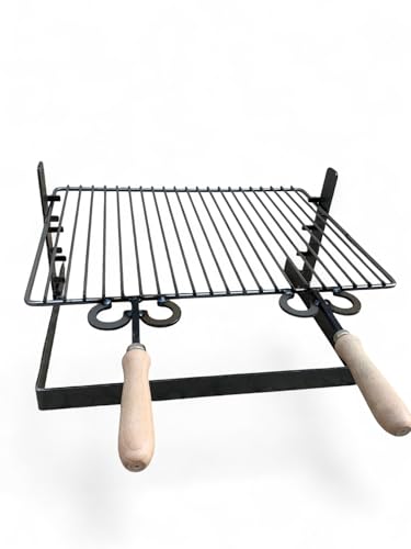 Griglia in ferro regolabile su più altezze, bistecchiera con manici
