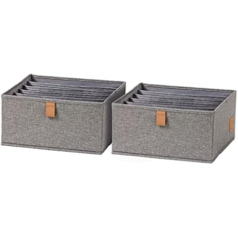 Love it Store it Premium Drawer Box, 2 Pieces, Fabric Wardrobe Organiser, Set of 6 Compartments, Grey, 30 x 30 x 15 cm Cover