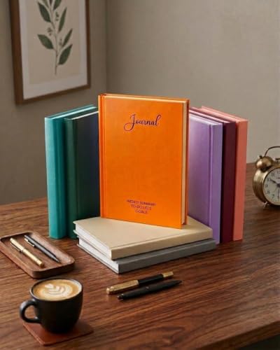 Image of Unruled Premium Hardcover Journal Notebook | Weekly Summary, To-Do Lists & Goal Planner | Undated Productivity Journal | A5 Size, Smooth Writing Pages | 100gsm Thick Paper, 80 Sheets /160 Pages Per Book | Elegant Notebook for Work, Study & Personal Planning (ORANGE, Unruled)