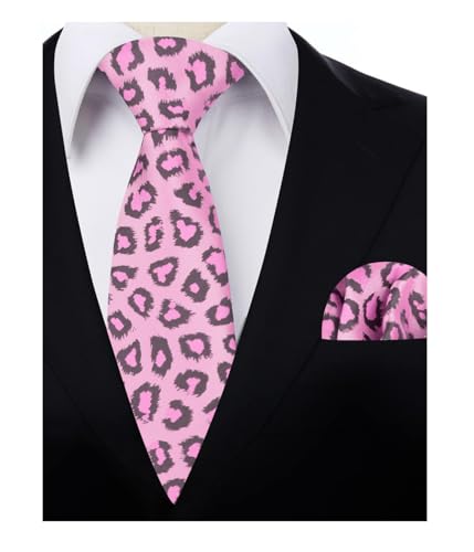 Image of Alizeal Men's Leopard Print Tie Set 3.15'' Necktie with Pocket Square Gift Box for Wedding and Fashion Occasions