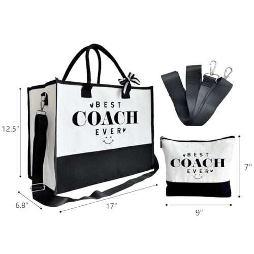 SUSZDOU Gifts for Best Coach Ever - Canvas Beach Tote Bag with Matching Makeup Pouch, Durable Travel Gym Camping Bag, Thank You Gift for Sports Coach, Female Trainers Gifts for Women2