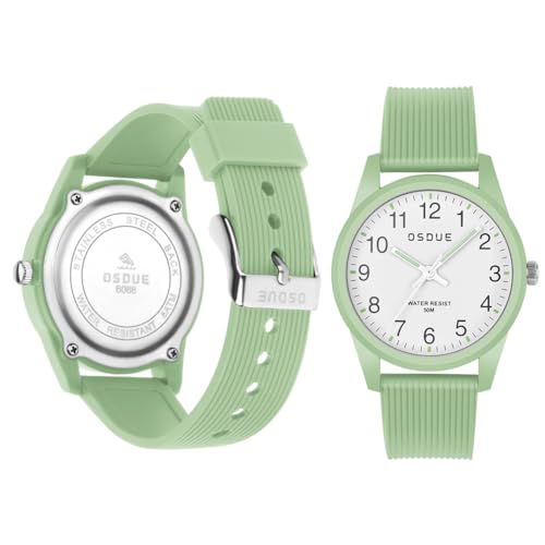 OSDUE Kinderuhr Junge Mädchen, Kinder Uhren Armbanduhr für Jungs, Lernuhr für Kinder, 50M wasserdichte Kinderuhr Schwimmuhr, Geschenk für Geburtstage Ostern Kindertag Weihnachten (Grün)