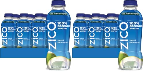 Zico 100% Coconut Water,NO added Sugar,Refreshingly Delicious,Hydration with Electrolytes,16.9 Fl Oz,(Pack of 24)