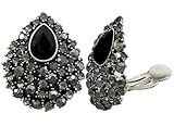 VONCHIC Pendientes de tuerca de cristal negro con forma de lágrima en tono plateado