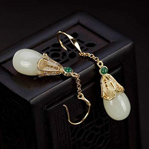 Boucles d'oreilles style chinois en jaspe néphrite anti-ternissement
