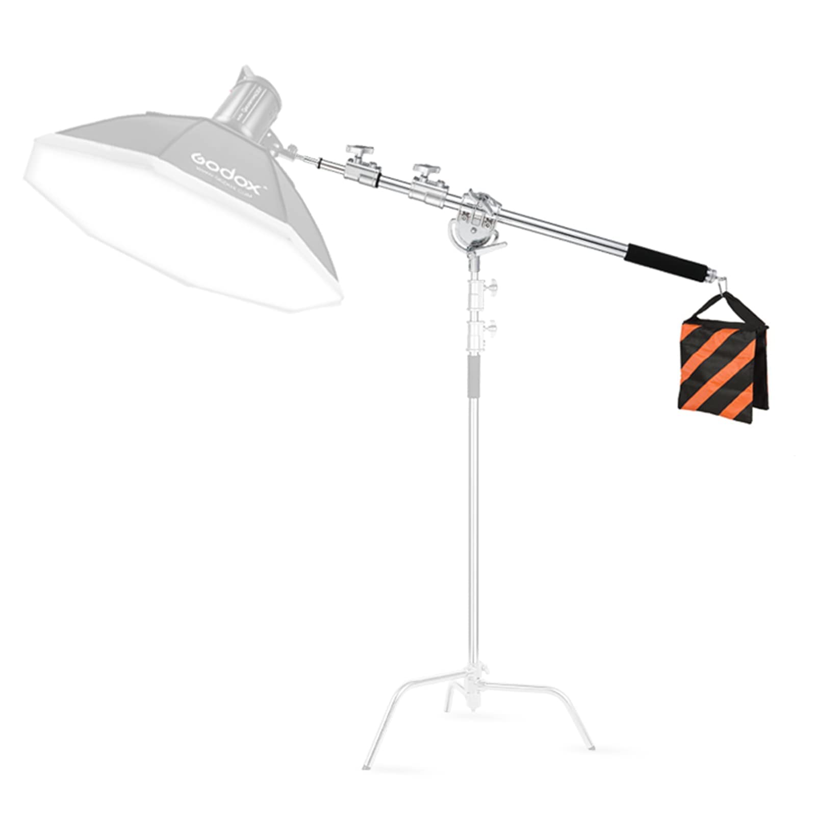 Braccio allungabile in acciaio inox per treppiede leggero e treppiede C, da 3,6 piedi a 8,2 piedi Braccio regolabile con sacchetto di sabbia per Studio Softbox Reflector
