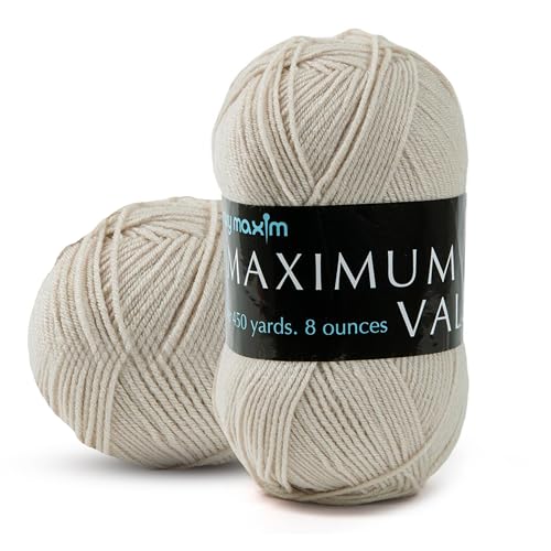 Image of Mary Maxim Maximum Value Acrylic Yarn for Crocheting and Knitting, Soft Worsted Weight Yarn 4, Ideal for Blankets, Sweaters, Hats, and Scarves, 8 oz Skein (474 Yds), Cottonwood