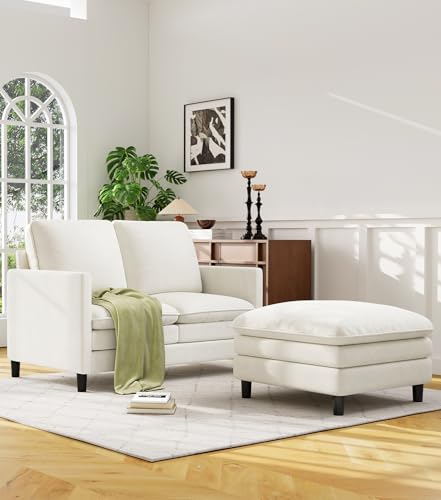 Image of Welzona 3-Layers Cloud L Shaped Couch, 51 inch Teddy Sofa and Loveseat Set