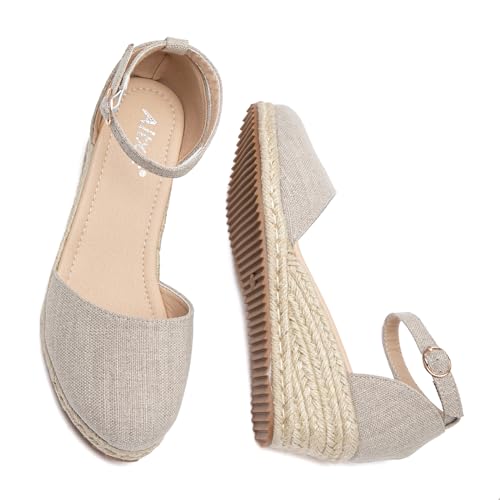 Image of Altxic Women's Closed Toe Canvas Ankle Strap Espadrilles Wedge Sandals