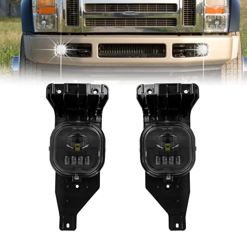 Shocklight LED Fog Lights Assembly For 2005 2006 2007 F250 F350 F450 F550 super duty & 2005 Excursion, A Pair Of Bumper Driving Fog Lamp With Clear Lens- Passenger & Driver Side