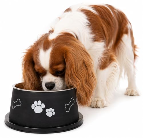 ciotole per cani - Kena nero & argento - per cani con orecchie lunghe - acciaio inox - per crocchette cane - 640 ml