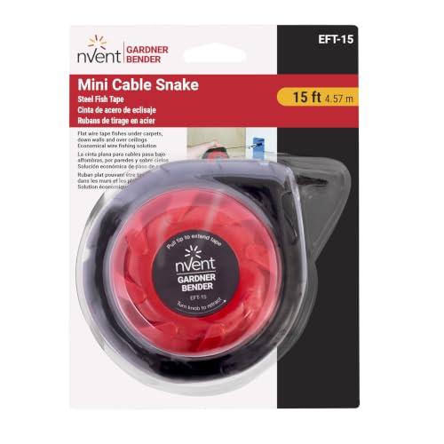 Image of Gardner Bender EFT-15 Mini Cable Snake, 15 Ft Steel Fish Tape, Electrical Wire Fishing Tape, Red & Black