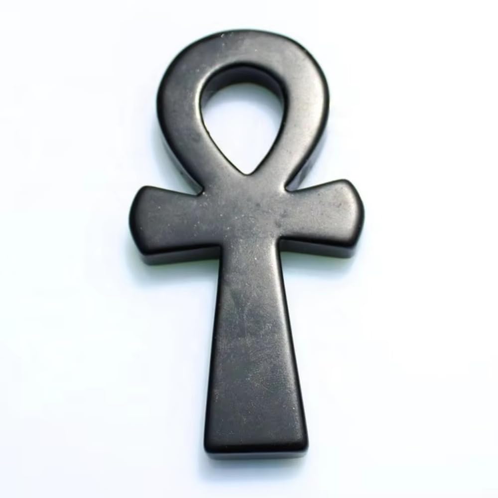 Amuleto de cruz de obsidiana negra contra energías negativas con grabado Anka artesanal