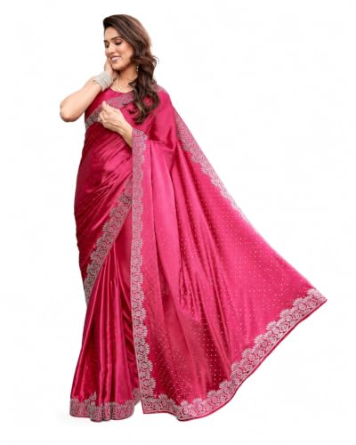 Image of Yashika Women's Satin Moss Saree with Blouse Piece for Traditional Ethnic Wear Sari