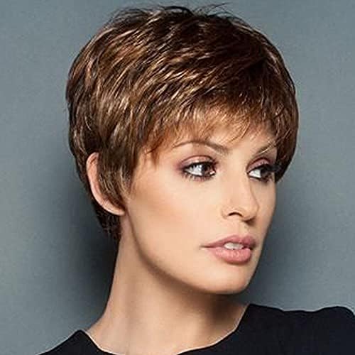 Queentas Short Blonde Wigs for Women Pixie Cut Layered Short Wig with Fringe Synthetic Hair for Ladies Wigs from UK(Mixed Blonde)