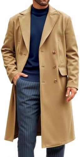 Runcati Mens Trench Coat Notch Lapel Slim Fit Double Breasted Cas...