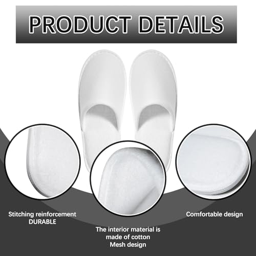 12Pairs disposable slipper disposable slippers for guests hotel slippers spa slippers Pack for Hotel, Spa, Travel, Shoeless Home, White Closed Toe (US Men Size 10, Women 11)2