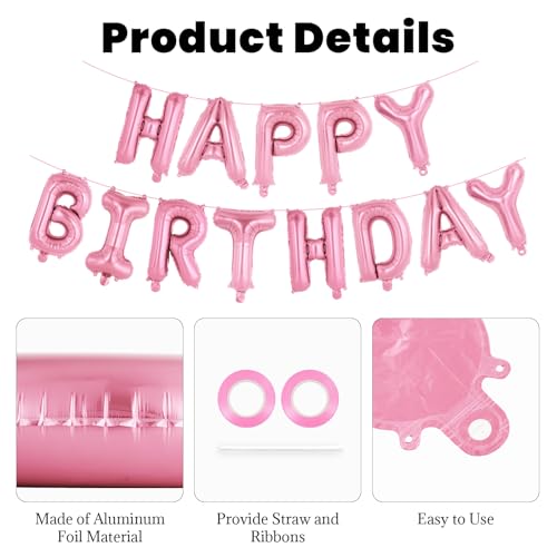 Image of 65 Pcs Pink Happy Birthday Balloons, 2 Sets A-Z Pink Letters Foil Balloons,16 Inch Personalized Name Happy Birthday Banners for Wedding Baby Shower Anniversary Party Decorations