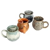 Creative Co-Op Artisanal Stoneware Mug with Teabag Holder, Multicolor, Set of 4