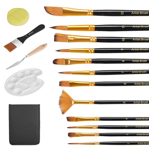 Recopilación de Pinceles y brochas Top 5. 46 BOJA Pinceles para Pintura Acrilica, Juego de Pinceles con 12 Piezas Pinceles, Paleta para Pintura, Bolsa de Almacenamiento y Esponja, para Artistas, Principiante