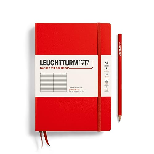 Image of LEUCHTTURM1917 - Notebook Hardcover Medium A5-251 Numbered Pages for Writing and Journaling (Red, Ruled)