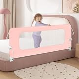 LANTUS Barriera Letto per Bambini, Sponda Letto Bambini Anticaduta, Barra di Sicurezza con Doppio Blocco, Rete Traspirante, Sbarra da Letto per Letti Singoli e Matrimoniali,200 * 73-86cm - Rosa