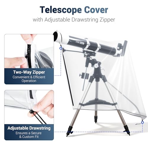 2PCS Clear Telescope Cover, 58x33Inch Waterproof Telescope Weather Resistant Rain Cover Raincoat Protector with Dual Zippers & Drawstring for Large Astronomical Telescopes Outdoor Against Rain Dust - Thumbnail 3