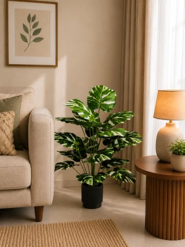 Image of Cocco.BUA Artificial Plant with Black Pot, 18 Leaves, 76 CM (2.5 Feet) (Philodendron Plant)
