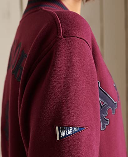 Superdry Womens Oversized College Jersey Bomber Jacket Rich Berry Size L #TOP2