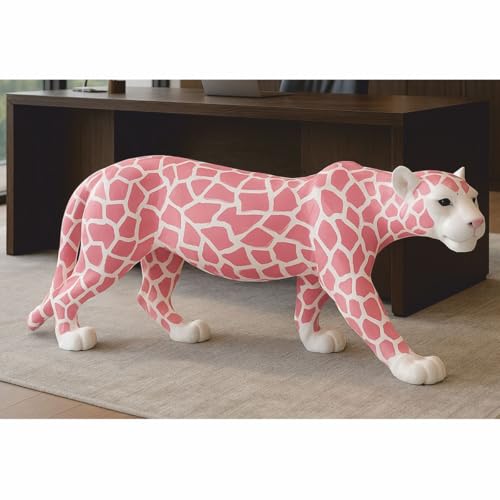 Casa Padrino Escultura decorativa de pantera blanco/rosa, 160 x 72 cm de alto, figura decorativa