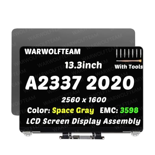 Image of Compatible with MacBook Air A2337 M1 2020 EMC 3598 MGN93xx /A MGNA3xx /A MGND3xx /A LCD LED Screen Replacement Cover Cable Hinges Full Top Complete Assembly 13.3in 2560 x 1600(Space Gray)