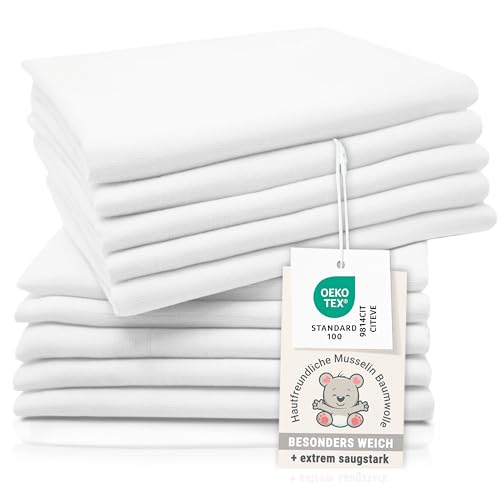 ZOLLNER 10er Set Musselin Spucktücher in 80x80 cm aus Baumwolle - hautfreundliche Mulltücher - besonders weich und extrem saugstark - waschbar bis 95°C - in weiß ZOLLNER 10er Set Musselin Spucktücher in 80x80 cm aus Baumwolle - hautfreundliche Mulltücher - besonders weich und extrem saugstark - waschbar bis 95°C - in weiß