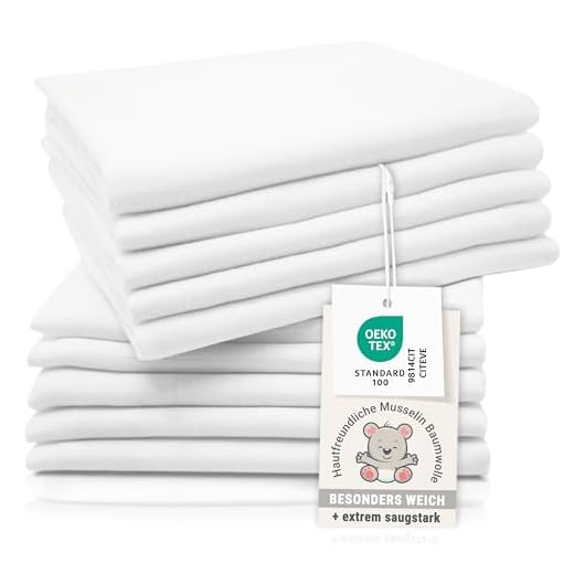 ZOLLNER 10er Set Mullwindeln, Spucktücher, Baumwolle, 80x80 cm, Weiß, Ökotex