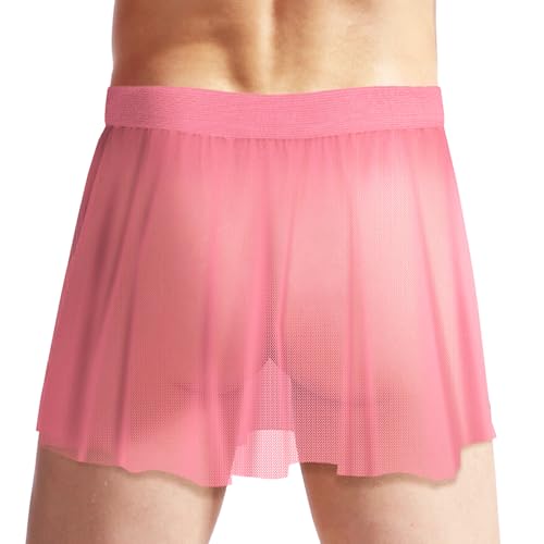 DRHOM Men's Sissy Skirt Mesh Sheer Pleated Ruffle Micro Mini Skirt Club Party Crossdress Underwear3