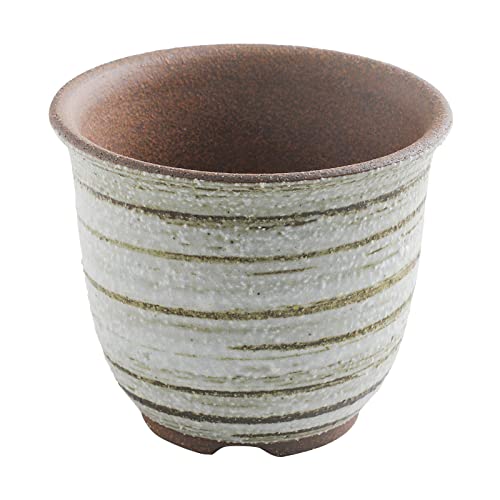 Wazakura Banko Series Japanese Handmade Ceramic Bonsai Pot And Orchid Planter 4.7 In (120 Mm) With Drainage Hole, Small Garden Container, Tall Flower Vase, Mini Cactus And Succulent Bowl - Brush White #TOP1