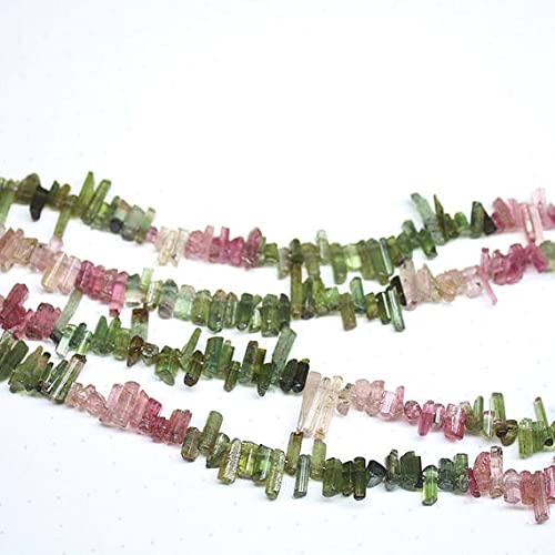 Tourmaline pastèque en fil de 40cm perles crayons brutes percées pour montage de bijoux