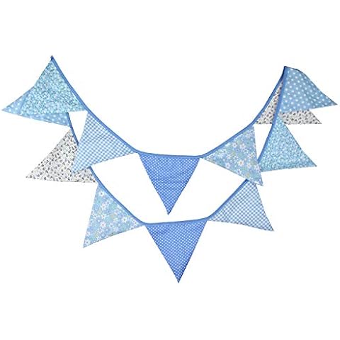 INFEI 3.2M/10.5Ft Candy Multicolored Fabric Triangle Flags Bunting Banner Garlands for Wedding, Birthday Party, Outdoor & Home Decoration (Blue) Cover