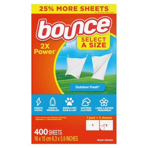 Bounce 2X Power Dryer Sheets, Outdoor Fresh, 400 Sheets