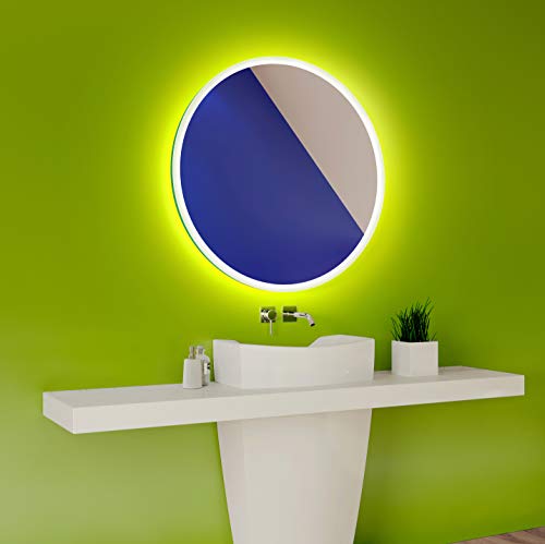 Artforma 500 mm Modern Round Bathroom Mirror with LED light and Additional Features - Selection of Switches/Demister Heat Pad/Bluetooth Speaker - Wall Mounted Illuminated Mirror - L76