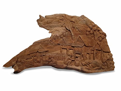 Cuadro decorativo de escena de pueblo - tallado en relieve para pared con personas - pueblo tallado a mano (pequeño) Cover