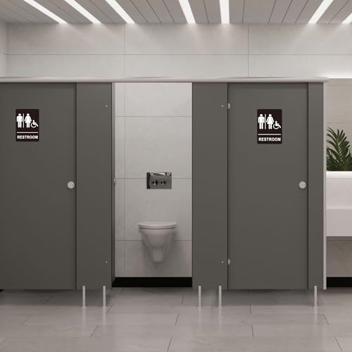Image of (2 Pack) Restroom Signs - Acrylic Restroom Sign for Business with Strong Self-Adhesive, Bathroom Door Signs for Home Office or Wall, Waterproof and Easy to Install (7.5 x 5 Inches Unisex)