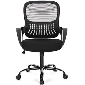 Home Office Computer Desk Chair, Ergonomic Mid-Back Mesh Rolling Work Swivel Task Chairs with Wheels, Comfortable Lumbar Support, Comfy Arms for Bedroom, Study, Dorm, Student