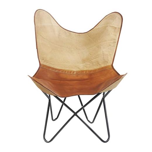 LR Resources Two Tone Canvas and Faux Leather Butterfly Chair, 37" L x 27" W x 16" D, Cream/Brown