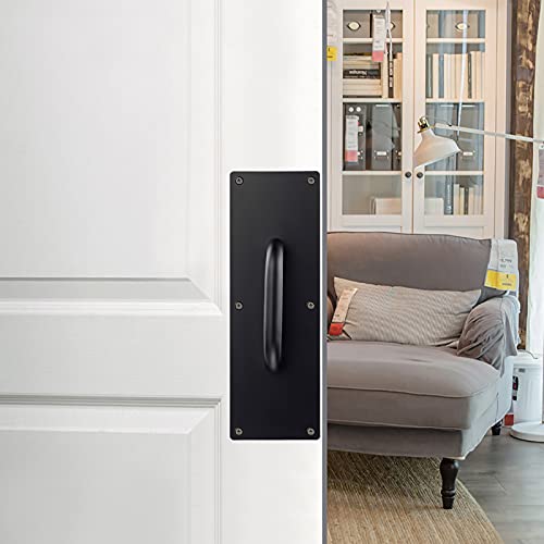 Image of Sumnacon 1 Set 12 Inch Stainess Steel Door Handles - Sturdy Door Pull Push Plates with Screws,Solid Pull Push Handles for Home Office Public,Black