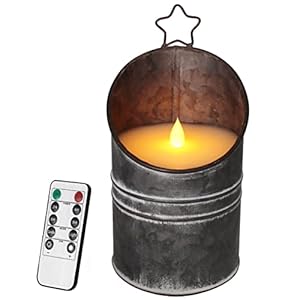 CVHOMEDECO. Vintage Galvanized Can Flameless LED Candle, Real Wax in Antique Galvanized Jar Flickering Candle with Remote Control for Tabletop Wall Decor. H 8 Inch CVHOMEDECO Vintage Galvanized Can Flameless LED Candle Real Wax in Antique Galvanized Jar Flickering Candle with Remote Control for Tabletop Wall Decor H 8 Inch
