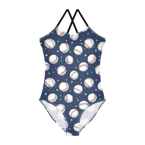 Girls One Piece Swimsuits Baseball Pattern Cute Swimwear Bathing Suits 3-10T