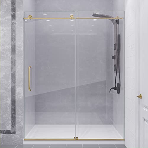 Anzzi 76 X 60 Inch Frameless Shower Door In Brushed Gold, Leon Water Repellent Glass Shower Door With Seal Strip, Easy Gilde Sliding Shower Door Parts Rollers, Sd-Az13-02Bg #TOP6