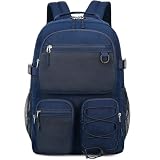 Lohol Mochila resistente à água com vários bolsos para viagens ao ar livre, faculdade, mochila para laptop de 15,6 polegadas para homens e mulheres, Azul marinho, Large, Mochilas Daypack