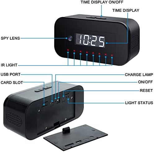 Diprevo Wi-Fi Spy Camera, 1080P HD Hidden Camera Clock, Wireless Mini Nanny Cam, Small Covert Indoor Home Office Security Surveillance Cameras Audio Video Recorder Spy Cam